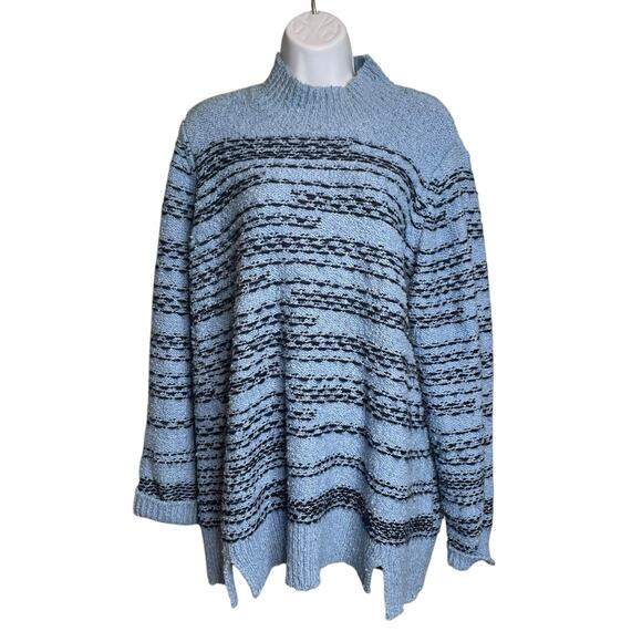 Susan Graver Sweaters - Susan Graver Womens Blue Striped Mock Turtleneck Sweater‎ Size 1X Slouchy Casual
